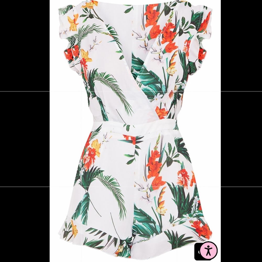 White Tropical Tie back playsuit